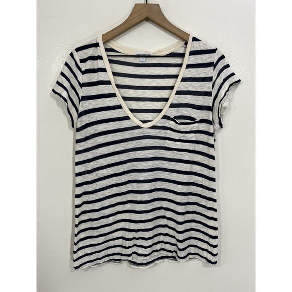 James Perse T-Shirt 1 Striped Sheer Slub Minimalist Casual Luxury Basic Capsule - Picture 1 of 13